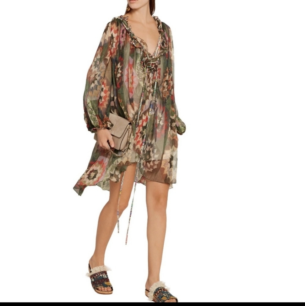 Chloé Cut-out Ruffle Trimmed Printed Mini Dress